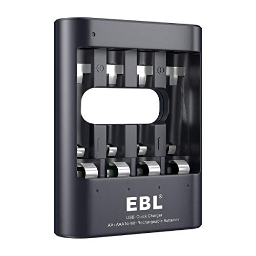 EBL Cargador Rápido de Pilas, 40 Minutos Carga Completa para Pilas Recargables AA AAA con Cable USB
