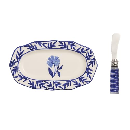 Mud Pie Stoneware Vine Border Plate and Spreader Set