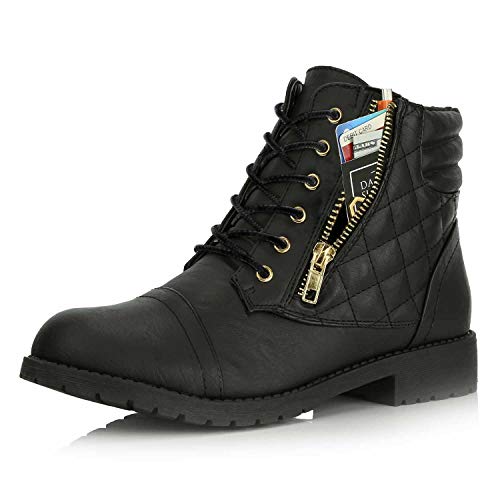 DailyShoes Women's Ankle Boots Combat Bootie Low Heel Lace Up Zippers Pocket Lightweight