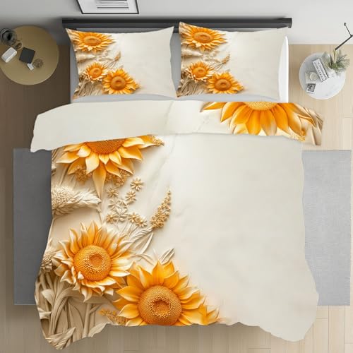 Housse de couette fermeture éclair tournesol 220x240 en microfibre douce