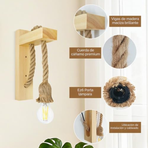 Lámpara de pared vintage de cuerda E27 para iluminar pasillos oscuros 4