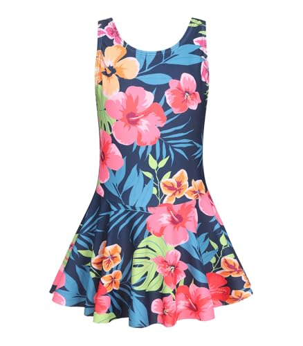 Image of Girls One Piece Swimsuits Leopard Bathing Suit for Kids Hawaiian Swimwear with Skirt Swim Dress 3-16 Years