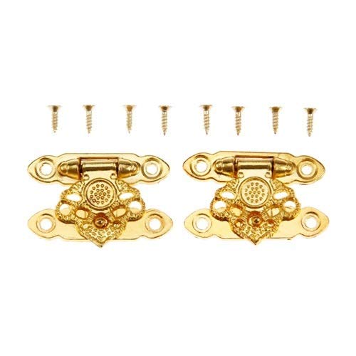 Image of Safety Hasp Lock 2Pcs Antique Gold Jewelry Box Padlock Hasps Locked Catch Latches Flower Wooden Wine Box Handbag Buckle Vintage Hardware (Color : B)
