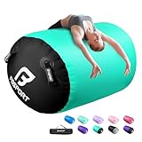 エアローラー体操バレル、空気注入式体操エアローラー 空気注入式エア体操マット ヨガ チアリーディング トレーニング 自宅 屋外用 (39 x 24インチ グリーン ブラック)