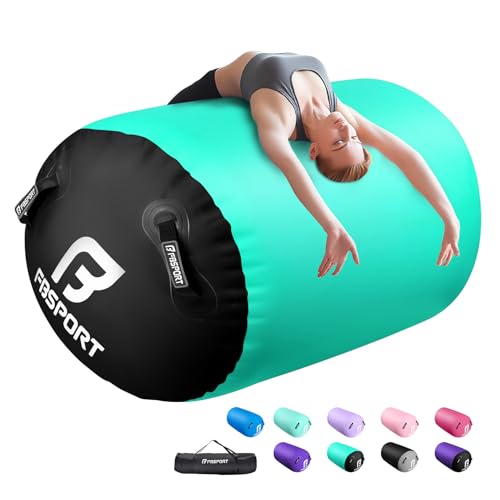 Air Roller Gymnastics Barrel Inflatable Gymnastics Air Roller Inflatable Air Gymnastics Mat for Yoga Cheerleading Training Home Outdoor Use (39x24inch Green Black)