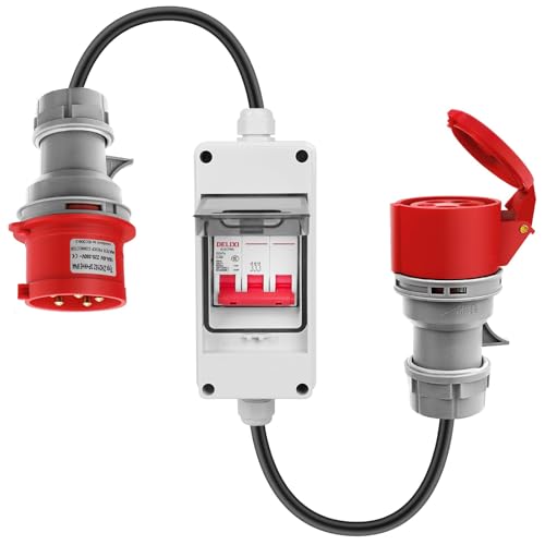 CEE Adapter 63A auf 32A, 400V Kupplung Starkstrom mit Schutzschalter, IP44 CEE Stromadapter Stecker und Steckdose H07RN-F Wohnmobil-Adapterkabel