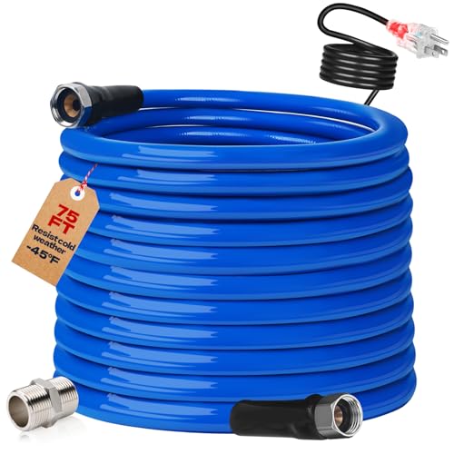 Bipeoo 75Ft Heated Water Hose For Rv,-45 ℉ Antifreeze Drinking Garden Water Hose With Energy Saving Thermostat,1/2 Inch Inner Diameter Rv Accessories-Lead And Bpa Free cover