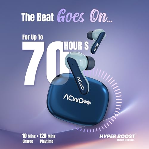 Image of ACwO Dwots 111 Wireless in Ear Earbuds|Up to 75Hrs Battery Life|10Mm Spatial Drivers|Noise-Free Calls with 4 Noise Cancellation Mics|Bluetooth V5.4|Dedicated Cinematic & Bass Mode (Comet Blue)