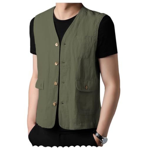 Men's Suit Linen Vest Casual Lightweight Waistcoat Cotton Jacketsleeveless