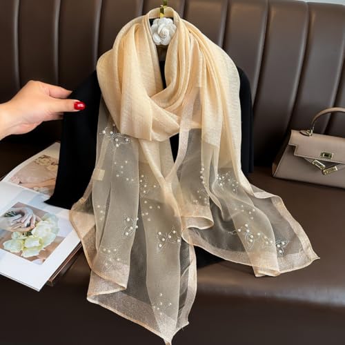 Women Simulation Silk Scarf Lightweight Fashion Shawl Neck Scarf Beaded Long Scarves2