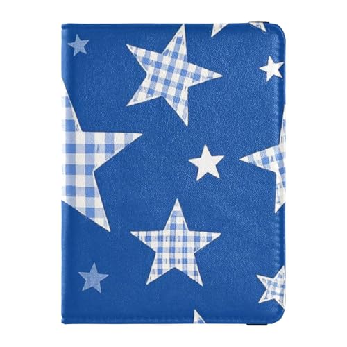 Cartone animato blu a scacchi plaid stelle porta passaporto decorativo pelle per viaggi famiglia vaccino custodia protettiva badge ID titolare carta portafoglio ultra sottile Stelle