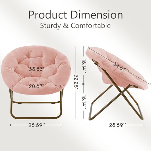 Image of Simple Deluxe Comfy Chairs for Bedroom, Faux Fur Saucer Chair for Adults, Oversized Comfy Soft Saucer Chair, Padded Lazy Chair for Living Room Dorm Rooms, Pink