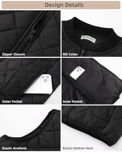 Fuinloth Women's Lightweight Quilted Vest with Rib Collar