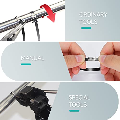 Metal Zip Ties Black 6 Inch 304 Stainless Steel Epoxy Coated Locking Cable 220Lb 150Mm 100Pcs Heavy Duty Exhaust Wrap Multi Purpose Binding For Machinery, Vehicles, Farms, Cables, Pipes,Fence #TOP3