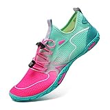 IceUnicorn Strandschuhe Damen Herren Barfußschuhe Badeschuhe Schwimmschuhe Aquaschuhe Sommer Schnell Trocknend Surfschuhe Fitnessschuhe(V19Pink Blau,38EU)