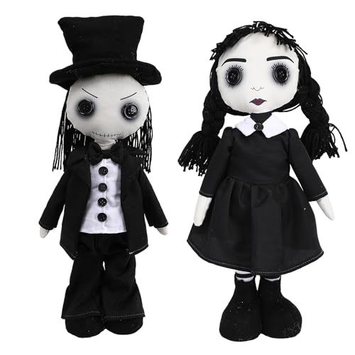 Varuotu Gothic Haunted Doll Scary Living Dead Dolls Creepy Revenge Voodoo Doll Halloween Decoration Toy Gag Gifts (2Pcs)