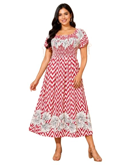 Libas Women's Soft Rayon Cotton Printed Fit & Flare A-Line Dress in multi