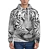 LKTPSKQRY Men's Fleece Pullover Hoodie Long Sleeve Hooded Black White Tiger Sweatshirt Casual Shirts With Pockets 3XL #1