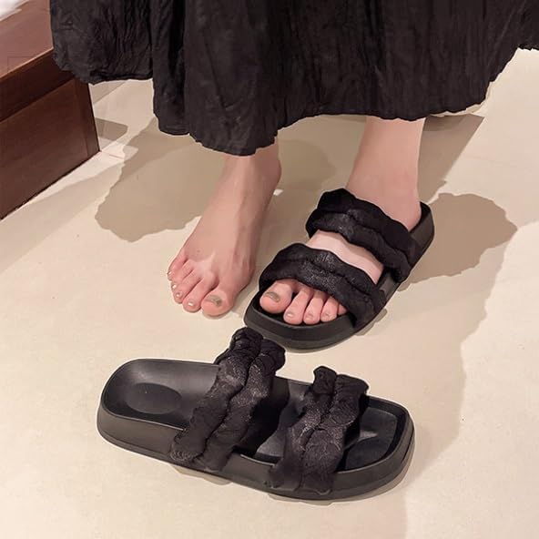 超人気商品！[エイチディーティーシーエスエム] 女性用厚底中国風スリッパ 多用途でカジュアルな女性用厚底サンダル インサイドジッパー