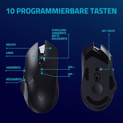 V30PRO - Mouse da gioco wireless 2,4 GHz ad alte prestazioni con sensore ottico da 26000 DPI, accelerazione 50 G, 650 IPS, durata della batteria fino a 160 ore, PC/Mac - nero - Mouse gaming - Immagine 3