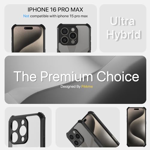 Image of Outlouders Back Cover for iPhone 16 Pro Max | Ultra Hybrid Transparent | Full Camera Protection | Raised Edge | Crystal Clear Bumper Case (Black)