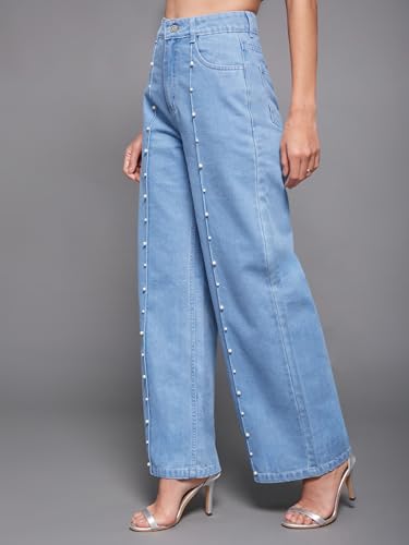 Image of Miss Chase Women's Wide-Leg High-Rise Regular-Length Stretchable Shaping Denim Jeans