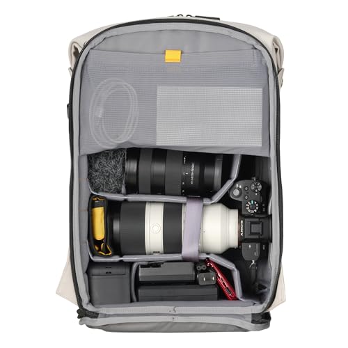 Image of VANGUARD VEO Lite B25L Camera & Everyday Backpack (Cream) - Fits Full-Frame Camera with 70-200mm Attached + 3-4 Lenses, 16 inch Laptop Storage, 3-Way Access, Convertible Daypack Design