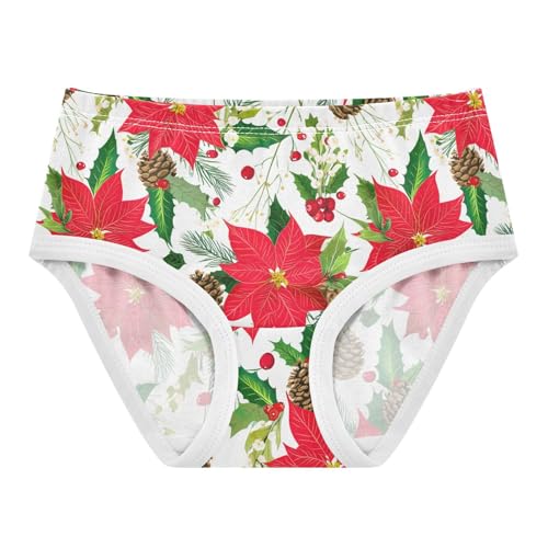Joisal Red Poinsettia Flowers White Red Cute Panties Girl Toddlers Underwear Floral Cotton Fun Print Briefs Kids Undies 2t