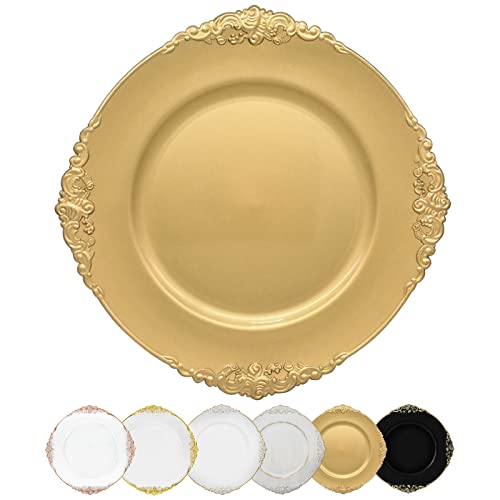 Dacakews Gold Antique Charger Plates Set Of 12, 13" Round Plastic Chargers For Dinner Plates,Wedding Reception Antique Chargers Plates For Tabletop Decor Catering Event(Gold Antique12Pcs) #TOP7