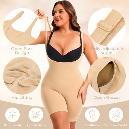 Image of NaTen Plus Size Open Bust Shapewear Tummy Control Bodysuits for Women Seamless High Waisted Body Shaper Under Dress