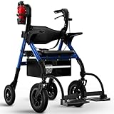 WALCORA Rollator Rollstuhl 2-in-1 Gehhilfe für Senioren mit Sitz – NEUHEIT 2025 – Outdoor & Indoor Wohnung – Faltbar & Leicht – Klappbar Gummireifen Leichtgewicht Gehwagen Walker Wheelchair Kaufen