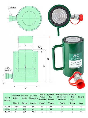 Image of 20T Hydraulic Cylinder Ram Single Acting 4 inch Inch Stroke 20T Hydraulic Cylinder Jack Lifting Jack Ram Portable Single Acting Lifting Cylinders with 4 Inch Stroke (20T 4 inch Stroke)