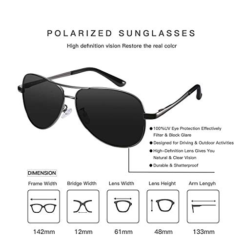 Image of Simsco Polarized Aviator Men's Sunglasses (Black)