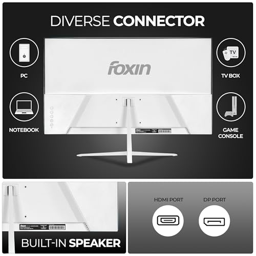 Image of Foxin Elite Ultra 24 Inch FHD Flat LED Monitor 1920x1080 Pixel Elite Series | 144Hz Refresh Rate, Built-in Speakers, HDMI & DP Port, Frameless, Wall Mountable, Slim | 3 Yrs Warranty | White