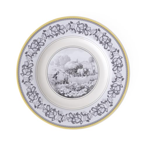Villeroy & Boch Audun Ferme Dinner Plate, 10.5 in, Premium Porcelain, White/Grey/Yellow