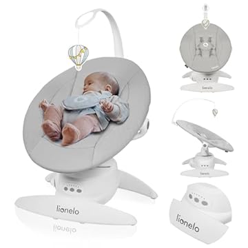 LIONELO Iris sdraietta neonati girevole su 360o per bambini fino a 9 kg Regolazione dello schienale, 5 velocità di oscillazione Cinture di sicurezza Antiscivolo, 12 Melodie Archetto con giocattolo