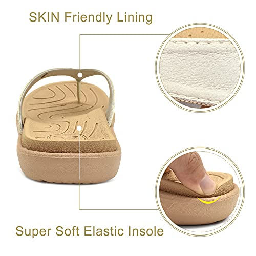 Jiajiale Womens Fashion Orthotic Flip Flops Ladies Slip On Lightweight Comfortable Thick Cushion Yoga Mat Thong Sandals With Plantar Fasciitis Arch Support Beige 10 #TOP3