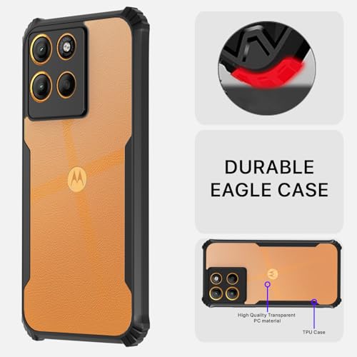 Image of Pikkme Crystal Clear Transparent Back Cover | Ultra Hyrbid | Full Camera Protection | Raised Edge | Bumper Case for Moto G15 (Black)