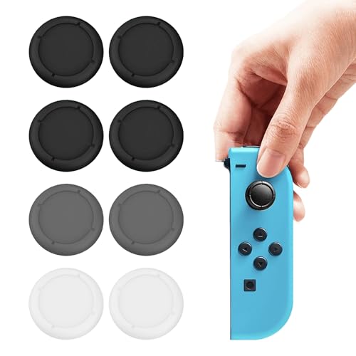 8PCS Replacement Button Caps for Switch Joycon,Thumbsticks Protector Covers for Switch/Lite,Silicone Protective Caps for Joystick 3D Grips Caps & Enhanced Gaming Comfort（Black, Gray, White）