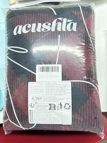 ACUSHLA Merino 58% Wolldecke Decke Kuscheldecke Große Super Soft Sofadecke Wohndecke Tagesdecke Bettüberwurf Warme Gehäkelte Winter Blanket (160x200 cm |Schottisches Karomuster Rot) – Bild 3