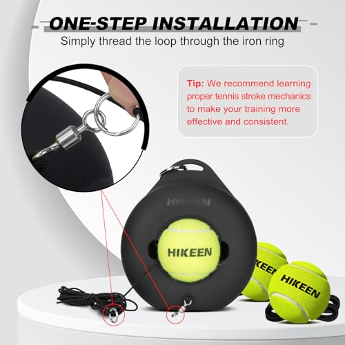 Image of Hikeen Premium Tennis Trainer Rebound with Metal Base,Portable Solo Tennis Trainer Set with 3 Highly Elastic String Balls,Tennis Practice Equipment for Adult Kids an Beginners