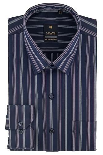 Image of 7-DAYS Men's Premium Striped Formal Shirt - Cotton Rich, Regular Fit, Full Sleeve, with Pocket, Wrinkle Resistant - Stylish Office & Everyday Wear.