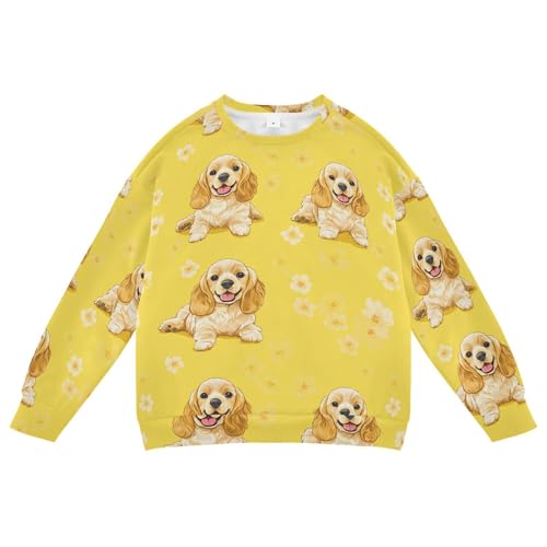 JUNZAN Cute Cocker Spaniel Dogs Yellow Kids Girls Hooded Sweatshirt Long Sleeve Boys Sweat Shirt Camping 4T