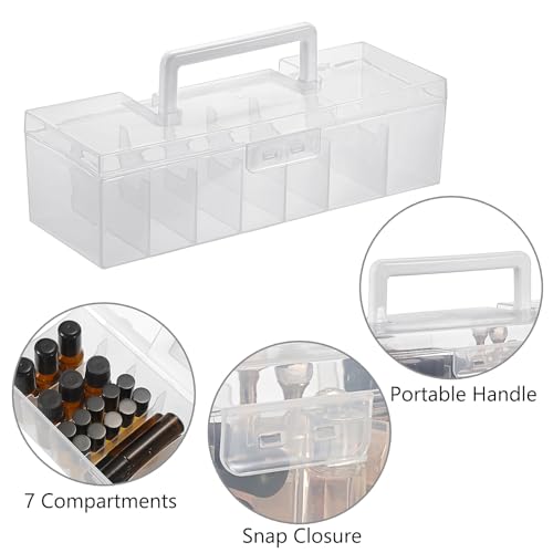 Image of JUXYES Pack of 2 Clear Plastic Storage Bin with Lid and Handle, Portable Storage Box with 7 Compartments, Semi-Transparent Organizer Box for Embroidery and Sewing Threads, Crafts, Fly Tying Chenille