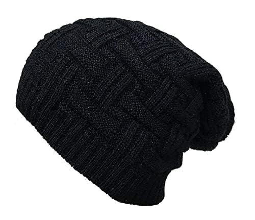 CRUMPLED Beanie Cap for Men Women Skull Slouchy Winter Woolen Knitted Black Inside Fur Mens Caps, Freesize