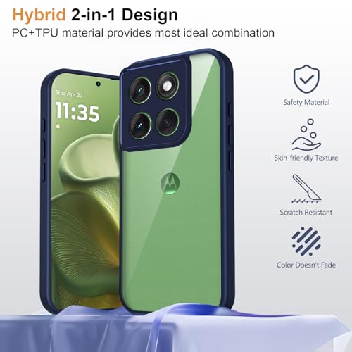 Image of Kapa Hawkeye Clear Slim Tough Back Cover for Motorola G86 Power 5G | Camera Lens Protector Anti Yellow Shockproof Clear Hybrid Case Cover (Blue Sides)