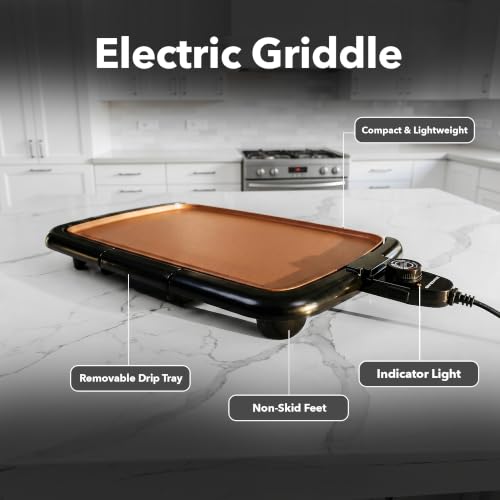 Image of OVENTE Electric Griddle with 16 x 10 Inch Non-Stick Plate, Copper GD1610CO