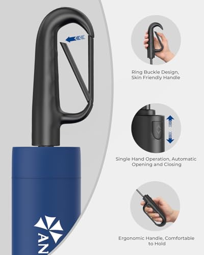 Image of ANYCHO 54 Inch Umbrella for Rain Big Size, Double Layer Vented Sun Umbrella with Carabiner Handle & 8 Double Ribs, Windproof Waterproof Auto Open Umbrella for Men Women