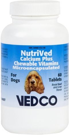 Nutrived 3 Pack Calcium Plus CHEWABLE Vitamins MICROENCAPSULATED for Dogs 60 CHEWTABS Each (180 CHEWTABS)