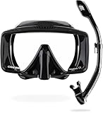 Cressi dal 1946 - SF1 & Dry Combo - Set Maschera Frameless Squadrata con Lente Temperata + Snorkel Dry Ideale per Immersioni Apnea e Snorkeling, Nero/Nero, Taglia Unica Unisex
